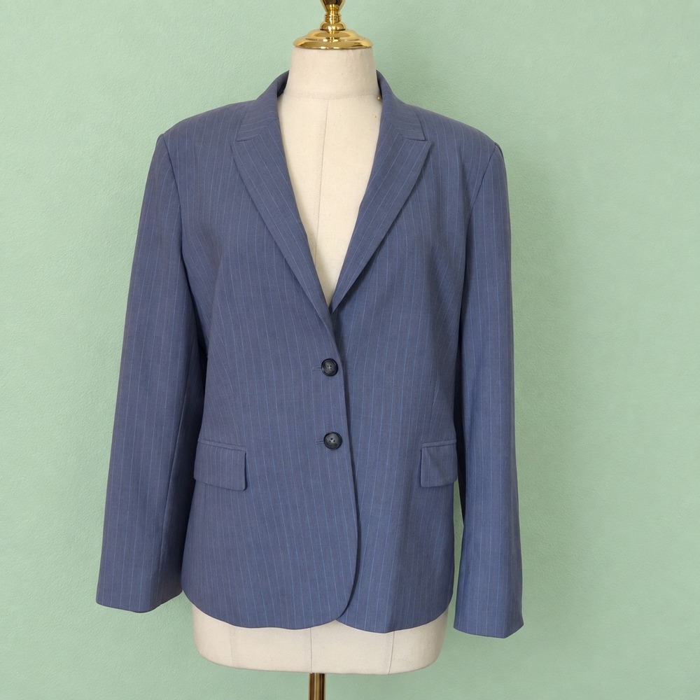 Banana Republic Blazer Womens 14 Blue Excellent Wool Blend Pinstripe Stretch